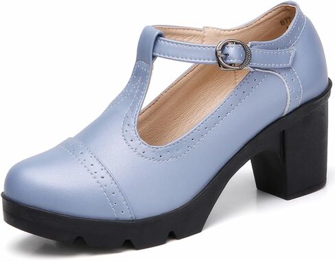 DADAWEN Women's Leather Classic T-Strap Platform Chunky Mid-Heel Mary Jane Square Toe Oxfords Dress Pump Shoes in Saudi Arabia