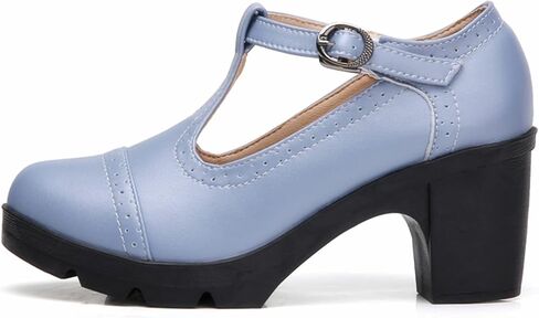DADAWEN Women's Leather Classic T-Strap Platform Chunky Mid-Heel Mary Jane Square Toe Oxfords Dress Pump Shoes in Saudi Arabia
