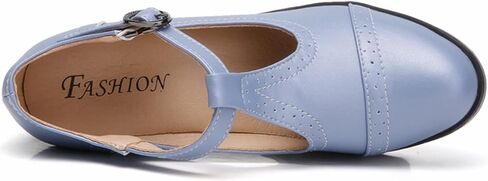 DADAWEN Women's Leather Classic T-Strap Platform Chunky Mid-Heel Mary Jane Square Toe Oxfords Dress Pump Shoes in Saudi Arabia