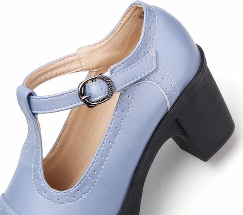 DADAWEN Women's Leather Classic T-Strap Platform Chunky Mid-Heel Mary Jane Square Toe Oxfords Dress Pump Shoes in Saudi Arabia