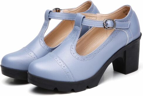 DADAWEN Women's Leather Classic T-Strap Platform Chunky Mid-Heel Mary Jane Square Toe Oxfords Dress Pump Shoes in Saudi Arabia