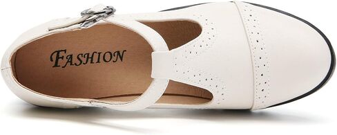 DADAWEN Women's Leather Classic T-Strap Platform Chunky Mid-Heel Mary Jane Square Toe Oxfords Dress Pump Shoes in Kuwait