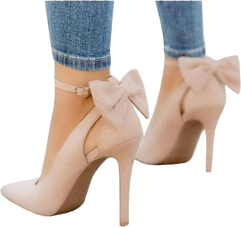 Fashare Womens High Heels Bow Tie Back Sexy Stiletto Ankle Strap Wedding Dress Pumps Shoes in Kuwait