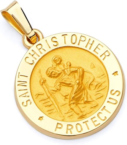 مجموعة المجوهرات الفاخرة GoldenMine 14 ك قلادة من الذهب الأصفر المجوف للقديس كريستوفر الديني in Kuwait