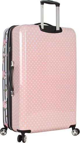 Betsey Johnson 30 Inch Checked Luggage Collection - Expandable Scratch Resistant (ABS + PC) Hardside Suitcase - Designer Lightweight Bag with 8-Rolling Spinner Wheels (Stripe Roses, 30in) in Kuwait