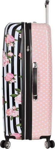 Betsey Johnson 30 Inch Checked Luggage Collection - Expandable Scratch Resistant (ABS + PC) Hardside Suitcase - Designer Lightweight Bag with 8-Rolling Spinner Wheels (Stripe Roses, 30in) in Kuwait