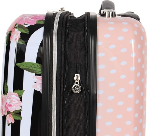 Betsey Johnson 30 Inch Checked Luggage Collection - Expandable Scratch Resistant (ABS + PC) Hardside Suitcase - Designer Lightweight Bag with 8-Rolling Spinner Wheels (Stripe Roses, 30in) in Kuwait