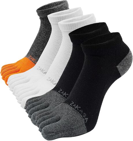 ZAKASA Mens Ankle Toe Socks Athletic Running Five Finger Cotton Crew Socks Breathable Mesh Top - Size 8-12 (5 Pairs) in Kuwait