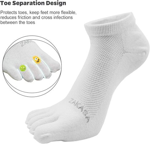 ZAKASA Mens Ankle Toe Socks Athletic Running Five Finger Cotton Crew Socks Breathable Mesh Top - Size 8-12 (5 Pairs) in Kuwait