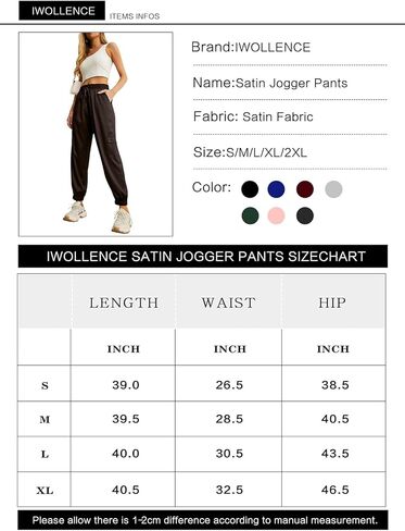 IWOLLENCE Satin Cargo Joggers للنساء برباط قابل للتمدد عالي الخصر كاجوال مع جيوب in Kuwait