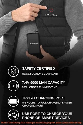 Venustas Men's Heated Vest with Battery Pack 7.4V, Lightweight insulated Electric Vest in Saudi Arabia