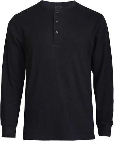 Men's Waffle Knit Thermal Henley Shirt - Long Sleeve Casual Top in Kuwait