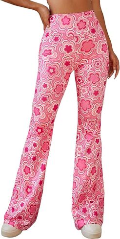 OYOANGLE Women's Floral Print High Waist Yoga Pants Wide Leg Pants Bell Bottom Trousers in Saudi Arabia
