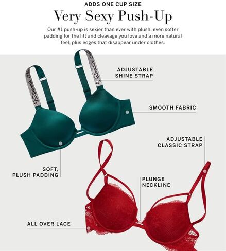 Victoria's Secret Very Sexy Push Up Bra, Adds 1 Cup, Shine Strap, Bras for Women (32A-38DD) in Saudi Arabia