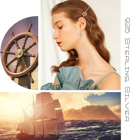 Nautical Drop Earrings 925 Sterling Silver Anchor/Compass/Rudder Studs Earrings Oceans Sailor Earrings Nautical Jewelry Gifts for Women Girls Friends in Kuwait