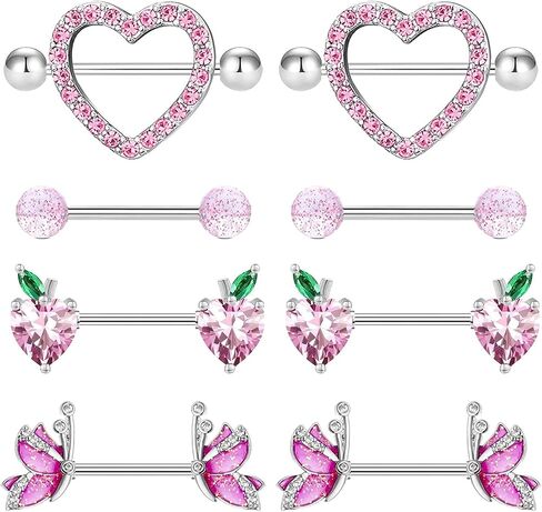 VERAMI 14G 316L Heart Nipple Rings Surgical Steel Flower Nipple Barbells Body Piercing Jewelry for Women in Kuwait