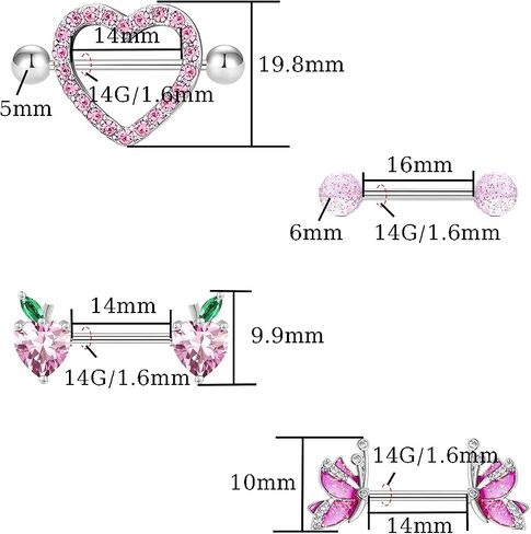 VERAMI 14G 316L Heart Nipple Rings Surgical Steel Flower Nipple Barbells Body Piercing Jewelry for Women in Kuwait