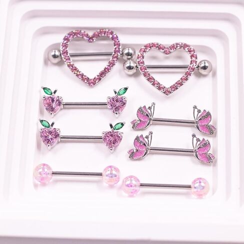 VERAMI 14G 316L Heart Nipple Rings Surgical Steel Flower Nipple Barbells Body Piercing Jewelry for Women in Kuwait