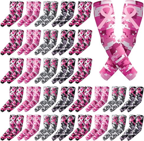 32 زوجًا من أكمام التوعية بسرطان الثدي وأكمام الذراع وشريط وردي لتبريد البيسبول وغطاء للذراع المضغوط كم للنساء والفتيات in Kuwait