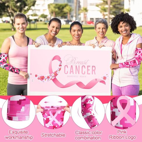 32 زوجًا من أكمام التوعية بسرطان الثدي وأكمام الذراع وشريط وردي لتبريد البيسبول وغطاء للذراع المضغوط كم للنساء والفتيات in Kuwait
