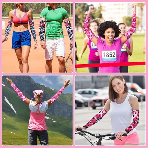 32 زوجًا من أكمام التوعية بسرطان الثدي وأكمام الذراع وشريط وردي لتبريد البيسبول وغطاء للذراع المضغوط كم للنساء والفتيات in Kuwait