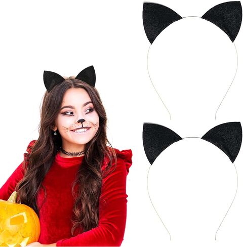 WLLHYF 2 Pcs Glitter Cat Ears Headband, Halloween Cat Ears Hair Hoops Cute Ear Headpiece Hair Accessories for Woman Hairband Cosplay in Kuwait