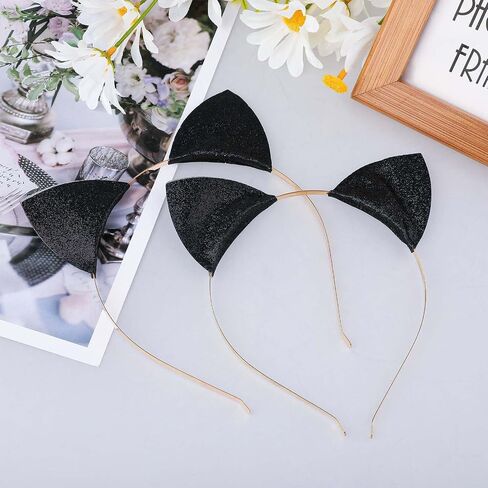 WLLHYF 2 Pcs Glitter Cat Ears Headband, Halloween Cat Ears Hair Hoops Cute Ear Headpiece Hair Accessories for Woman Hairband Cosplay in Kuwait