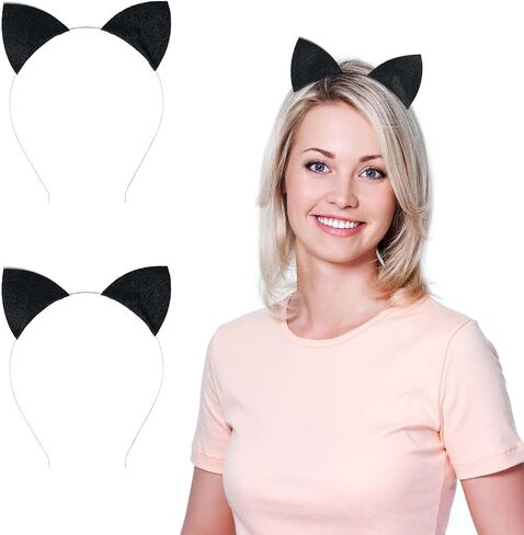 WLLHYF 2 Pcs Glitter Cat Ears Headband, Halloween Cat Ears Hair Hoops Cute Ear Headpiece Hair Accessories for Woman Hairband Cosplay in Kuwait