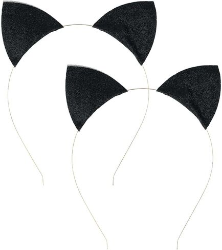 WLLHYF 2 Pcs Glitter Cat Ears Headband, Halloween Cat Ears Hair Hoops Cute Ear Headpiece Hair Accessories for Woman Hairband Cosplay in Kuwait