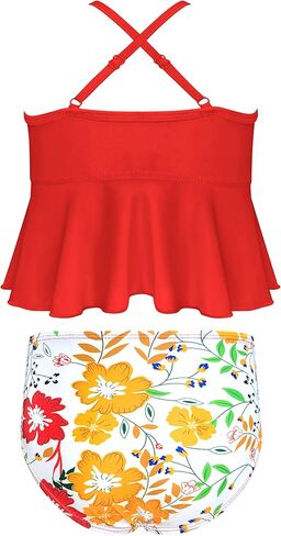 SHEKINI Girl's Criss Cross Back Bikini Floral Print Swim Bottoms Two Piece Swimsuit in Saudi Arabia