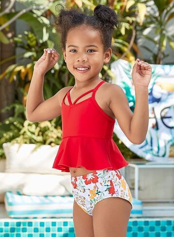 SHEKINI Girl's Criss Cross Back Bikini Floral Print Swim Bottoms Two Piece Swimsuit in Saudi Arabia