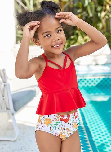 SHEKINI Girl's Criss Cross Back Bikini Floral Print Swim Bottoms Two Piece Swimsuit in Saudi Arabia