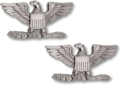 COLONEL EAGLE SILVER NICKEL UNIFORM COLLAR BRASS PINS INSIGNIA EMBLEM ARMY MILITARY POLICE, SMALL 1" x 1/2" (Sold as PAIR, 2 Included !) in Saudi Arabia