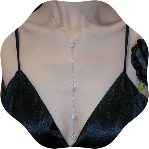 wekicici Long Rhinestone Necklace Y Teardrop Necklace Sparkly Crystal Tassel Pendant Long Chain Silver Necklace for Women Girls in Saudi Arabia