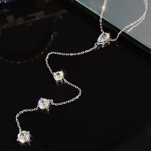 wekicici Long Rhinestone Necklace Y Teardrop Necklace Sparkly Crystal Tassel Pendant Long Chain Silver Necklace for Women Girls in Saudi Arabia