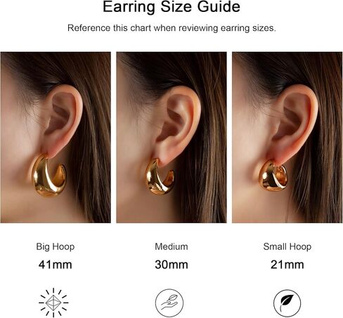 Chunky Stud Half Hoop Earrings for Women Stud Half Open Earrings Filled Simple Hypoallergenic Jewelry Gold & Silver (Large) in Kuwait