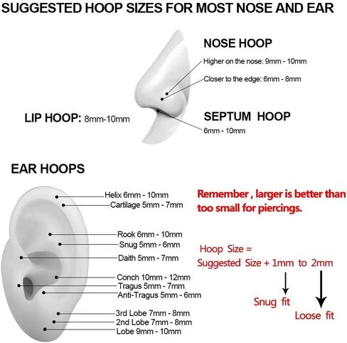 حلقات الأنف، 316L حلقات الأنف المفصلية من الفولاذ الجراحي 20 جرام 18 جرام 16 جرام 14 جرام حلقة الحاجز الحلزوني الغضروف هوب حلق ثقب الجسم مجوهرات قطر 5 مم - 14 مم، ذهبي، ذهبي وردي، فضي، أسود، قوس قزح in Kuwait