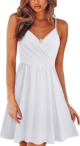 Newshows Women's Summer Dress Floral Spaghetti Strap Sleeveless V-Neck Casual Swing Sundress with Pockets in Saudi Arabia
