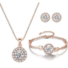 YooAi Jewellery Set Heart Pendant Necklace and Earrings Set Cubic Zirconia Jewellery for Women