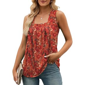 AKEWEI Summer Tank Top for Women Square Neck Sleeveless Tops Flowy Pleated Tunic Loose Fit S-3XL in Kuwait