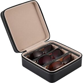 Eyewear Travel Case for women men, Luxury leather 3-Slot Eyeglasses Storage Box for Multiple Glasses and Sunglasses
