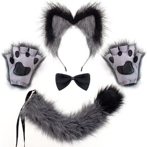 Spooktacular Creations Wolf Ears Tail and Gloves Set, Furry Fox Accessories Set with Tail in Kuwait