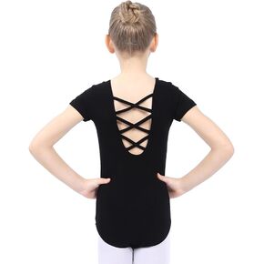 Ballet Leotard for Girls, Basic Dance Ballet Leotards Short Sleeve, Crisscross Straps Back Dance Tops for Girls/Toddlers