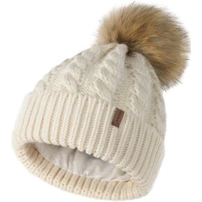 FURTALK Winter Beanie Hat for Women Cotton Lined Faux Fur Pom Pom Hats Womens Warm Thick Knit Skull Cap