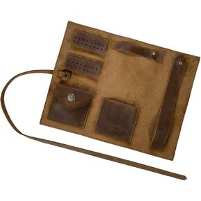 Heather's, Rustic Jewelry Roll Handmade from Full Grain Leather - Portable Organizer Pouch for Necklaces, Earrings, and Bracelets - Bride & Groom Precious Articles Storage - Bourbon Brown in Saudi Arabia