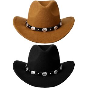 Newcotte 2 Pcs Western Cowboy Hat Women Men Felt Wide Brim Cowgirl Hat Belt Buckle Rodeo Hat for Halloween Costume in Saudi Arabia