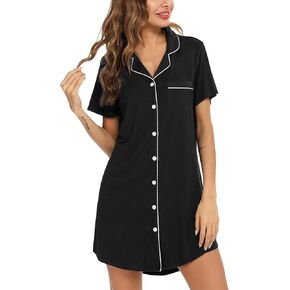 قمصان نوم نسائية من Pjmlifecoco بأكمام قصيرة وأزرار سفلية، قمصان نوم ناعمة، فستان بيجامة S-XXL