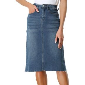Allegra K Women's Casual Jean Skirt High Waist Back Slit Stretch Denim Skirts