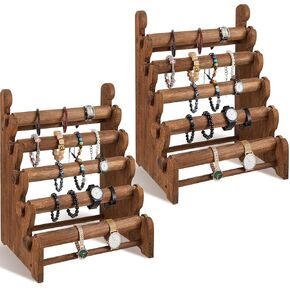 جوكسيكا قطعتان من حامل وعرض الاساور من 5 طبقات، حامل اساور خشبي لعرض الاساور لبيع وتنظيم الاساور والمجوهرات والساعات ومتجر العرض والتخزين المنزلي in Kuwait