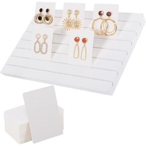 Aulock Wooden Earring Display Stands- Portable Wooden Earring Display Holder with 2 Detachable Pegs+ 200pcs Earring Cardboard for Selling Earring Jewelry Show Business Card Holder Display (White)